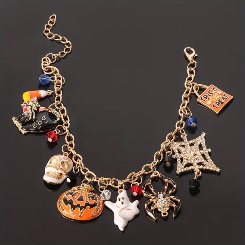 Halloween gold charm bracelet ghost spider black cat pumpkin bracelet women new